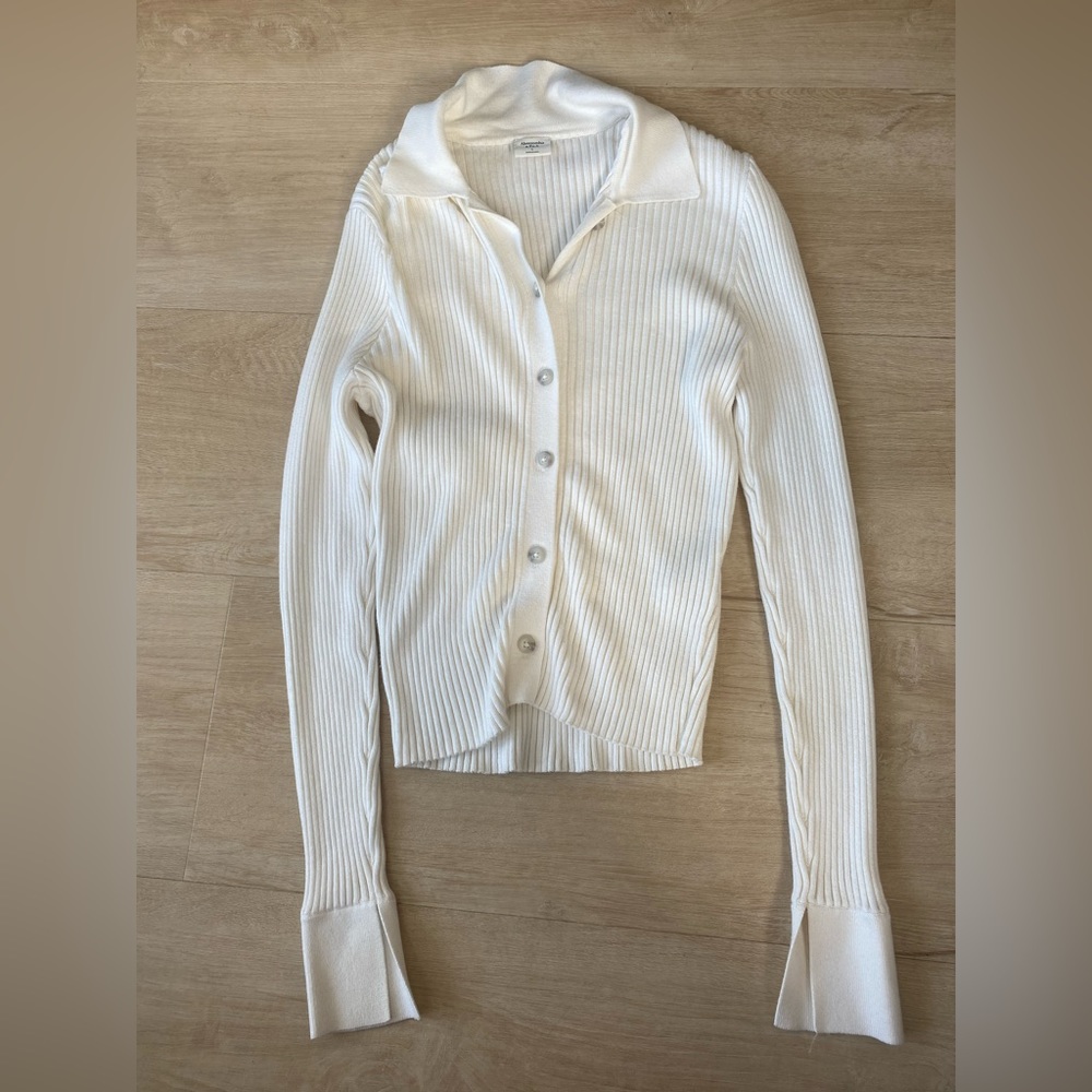 Abercrombie Cream Ribbed Polo Size Large